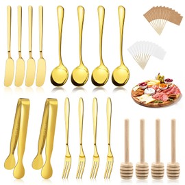 38 Pcs Charcuterie Boards Accessories, Gold Stainless Steel Charcuterie Utensils Set, Including Cheese Butter Spreader, Mini Serving Tongs, Knives, Spoons, Forks, Honey Dippers and Toothpick Flags