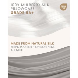 THXSILK Set of 2 Silk Pillowcase for Hair and Skin, 100% Mulberry Silk Bed Pillowcase Ultra-Soft, Hypoallergenic Breathable Silk Pillow Case with Hidden Zipper, California King 20"x40", Gray