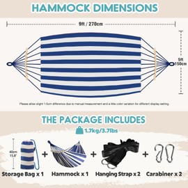 Anyoo Garden Cotton Hammock Comfortable Fabric Hammock with Spreader Bar Sturdy Hammocks Up to 450lbs Portable Lightweight Hammocks with Travel Bag for Camping Outdoor/Indoor Patio Backyard