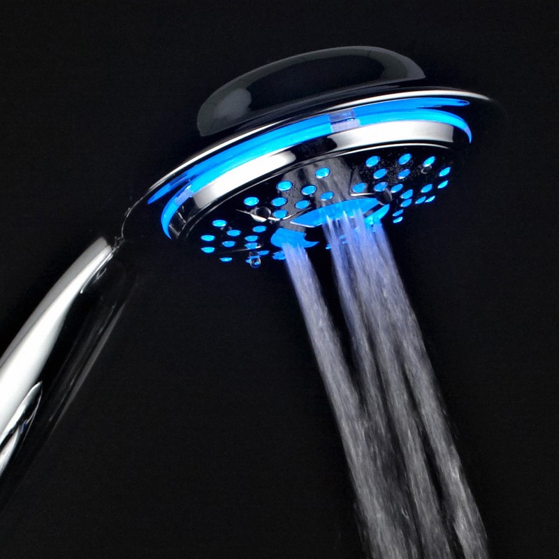 PowerSpa All-Chrome 7-Color LED Shower Head/Hand Held Shower High Pressure
