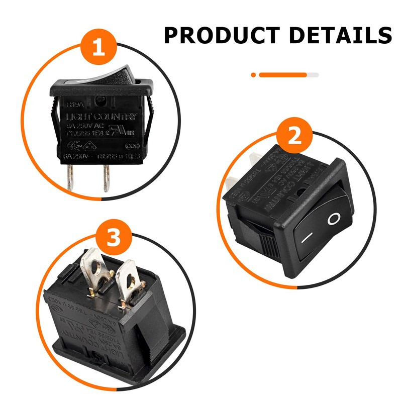 R19A T85U Rocker Switch 2 Pins 2 Position 6A 125/250VAC,
