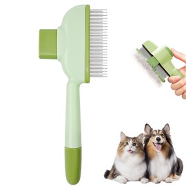 Flea Comb for Cats Dogs, Click Self Cleaning Pet Hair Removal Combs,Long & Short Stainless Steel Metal Teeth for Shedding and Tangles (1pcs)