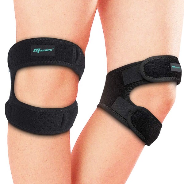 Maxdee 2 Pack Patella Knee Strap, Knee Pain Relief with 3D Silicone Adjustable Knee Band, Knee Brace Stabilizer for Men & Women for Running,Hiking,Weightlifting, Basketball,Riding,Volleyball, Black