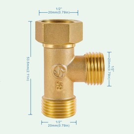 XNTONG 1/2" Brass Tee, Brass 3-Way Shower Diverter Valve, 1/2" Male x 1/2" Male x 1/2" Female Tee, 1/2" Tee for Shower Arm, Angle Valve, Bidet, and Sprayer Hose Applications
