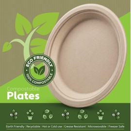 100% Compostable Paper Plates Heavy Duty - 100 Pack Biodegradable Disposable Plates - 6” Brown Disposable Dessert Plates Made of Eco-Friendly, Natural Unbleached Sugarcane Bagasse, Microwavable Plates