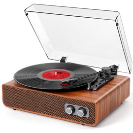 Vinyl Record Player Vintage 3 Speed Turntable Bluetooth with Upgraded Speakers, Adjustable Counterweight, Vinyl LP Player with Enhanced Sound, Aux-in & RCA Output,Light Wood