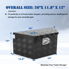 EASYBERG Trailer Tongue Box with Lock and Keys, 26" x 11.8" x 12" Aluminum Trailer Tool Box, Heavy Duty Trailer Storage Tool Box for Pickup Truck Bed, RV Trailer