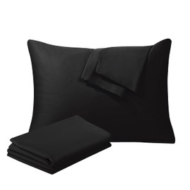 100% Egyptian Cotton King Pillow Protectors Set of 4, 400 Thread Count Sateen Weave Cooling Pillowcase, Easy Care Zippered Style Pillow Covers (4 Pack, Black, King)