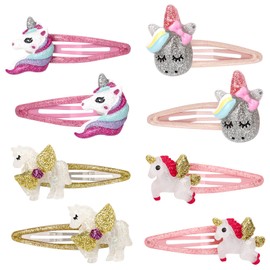 8 Pcs Colorful Unicorn Snap Hair Clips No Slip Metal Hair Clips Little Girls Toddlers Kids Hair Clips Assorted Colorful Unicorn Hair Pins for Birthday Party Supplies (B)