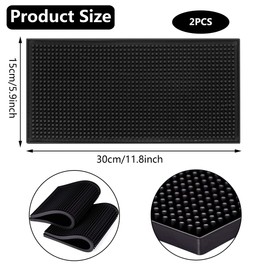 CiciIng Pack of 2 30 x 15 cm Bar Mat, Rubber Drying Mat, Tableware, Coffee Tamper Mat, Overflow Mat, Quick Drying for Bar, Kitchen, Cafe, Restaurants, Counter (Black)
