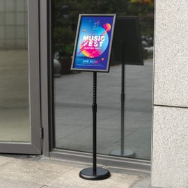 Adjustable Heavy Duty Pedestal Sign Holder Floor Stand, Sign Stand Poster Stand, Standing Floor, 11 x 17 inch, Vertical & Horizontal View, Outdoor Standing Display Sign Holders Aluminum Black 2 Pack