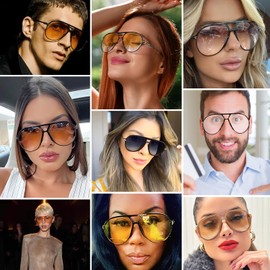 QYVEWY Oversized Aviator Sunglasses for Women Men Trendy 70s Large Sun Glasses UV400 Protection (Black Orange/Green)