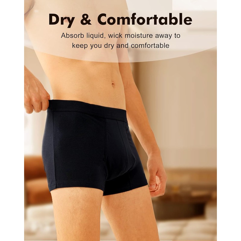 Battewa Cotton Incontinence Underwear for Men Front Absorbent Protective Boxer