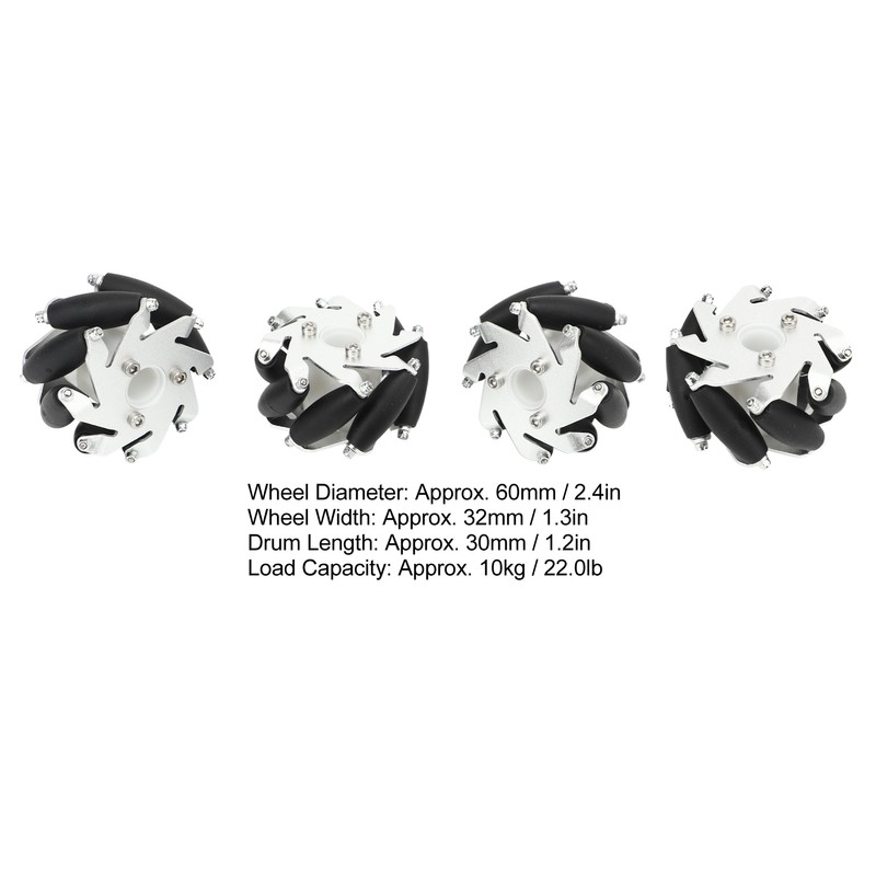 4Pcs 60mm Omnidirectional Wheel Aluminum Alloy Omni Directional Wheel Set