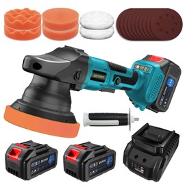 ZUYIYI Cordless Buffer Polisher w/ 2× 3.0Ah Batteries, 5 Inch Portable Orbital Polisher Machine, 3 Variable Speed, Car Buffer Waxer Kit for Car Boat Detailing, Polishing, Scratch Removing