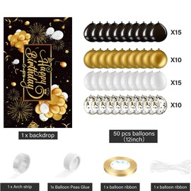 Birthday Decorations,Birthday Balloons with Happy Birthday Backdrop, Black and Gold Party Decorations,Birthday Decorations for Men Kids Anniversary Birthday Party Supplies Decor