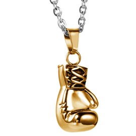 Flongo Men's Biker Stainless Steel Gold Boxing Glove Pendant Necklace, 22 inch Chain