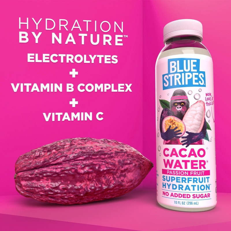 Blue Stripes Cacao Water (Passion Fruit) - All-Natural, No Sugar