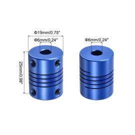 QUARKZMAN 1 Piece 6 mm to 6 mm Aluminium Alloy Shaft Coupling L25 x D19 Flexible Coupling with Screws for Encoders and Motors, Blue