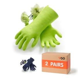 Vgo... Heavy Duty Cleaning Gloves Lined Nylon, Household Gloves Reuseable in TPE Latex Free, Thicker Antislip Washing Up Gloves for Kitchen Bathroom Gardening Painting, with Flower Flavor, 2 pair