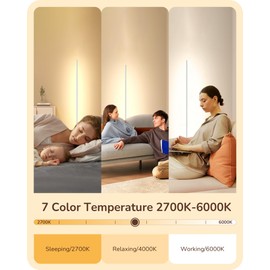 EDISHINE LED Corner Floor Lamp, Minimalist Dimmable Light with Remote, Standing 57.5 Inches Tall Lamp for Living Room, Bedroom, Home Office, 7 Color Temperature 2700-6000K (White)