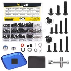 Mardatt 502Pcs Universal RC Screw Kit Includes M3 M4 Metric Hex Button Socket Head Cap Screw and Tools, Screws Assortment Set Hardware Fasteners Set for Axial HPI 1/8 1/10 1/12 1/16 Scale RC Car Truck