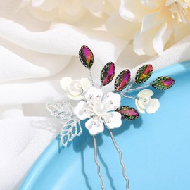 IYOU Bridal Wedding Hair Pins Sparkling Crystal Green Hair Pieces Flower Brides Hair Accessories for Women (Pack of 2)