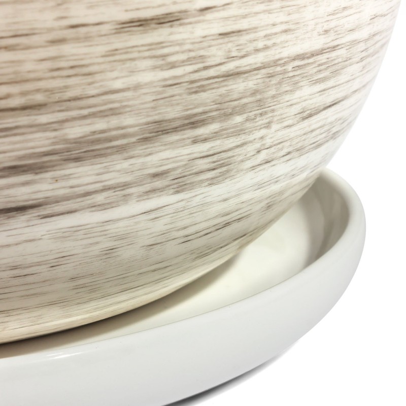 Black and white concrete ceramic 11 cm planter with saucer,