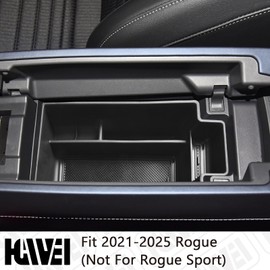 HGWEI Center Console Organizer Compatible with 2021 2022 2023 2024 2025 Nissan Rogue Interior Accessories, ABS Material Armrest Storage Box Insert Tray (NOT FOR ROGUE SPORT), Black trim