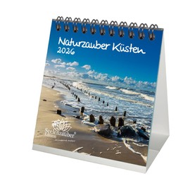Naturzauber Coastal Desk Calendar 10 cm x 10 cm for 2026 Holiday Sea Coast Gift Set Contents: 1 x Calendar, 1 x Christmas Pendant (Total 2 Pieces)