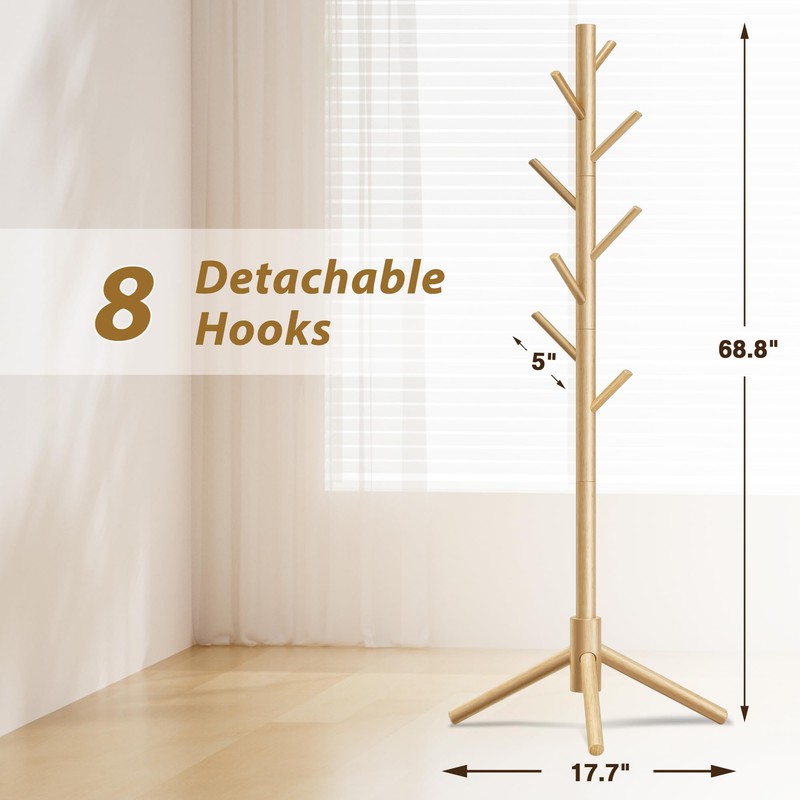 Azaeahom Coat Rack, Coat Racks Freestanding with 8 Hooks 3