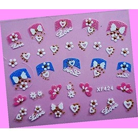 Heart Rose Love Stars Valentine's Day Rhinestone 3D Art Nail Sticker 424 for Nails Design Nail Art Stickers Decals Supplies Manicure Tips Sticker Colorful for Nail Decorations