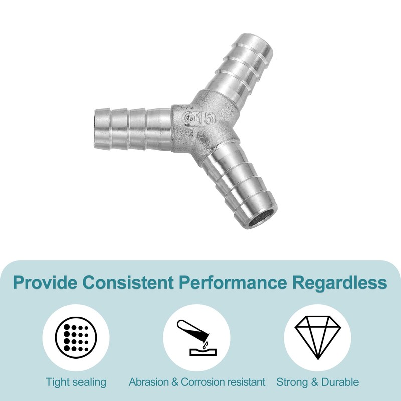 sourcing map 17/32" Y Shape Hose Barb Pipe Fitting, 304