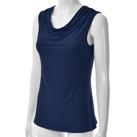 EIMIN Women's Cowl Neck Ruched Draped Sleeveless Stretchy Blouse Tank Top Navy S