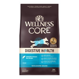 Wellness CORE Digestive Health Dry Dog Food with Wholesome Grains, Highly Digestible, for Dogs with Sensitive Stomachs, Made in USA with Real Protein (Whitefish & Brown Rice, 22-Pound Bag)