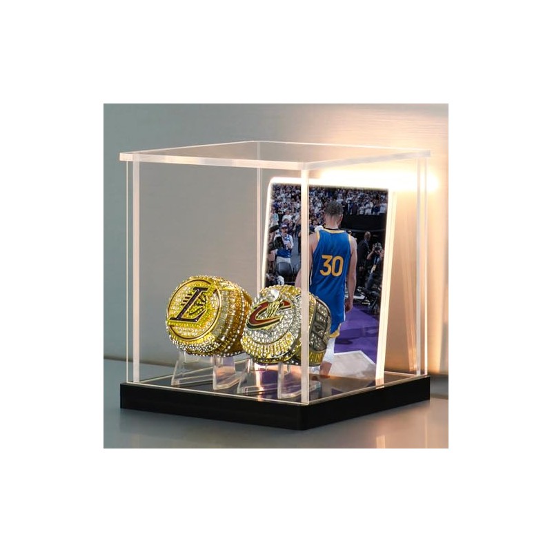 LANSCOERY Acrylic Championship Ring Display Case with LED Light, DustProof