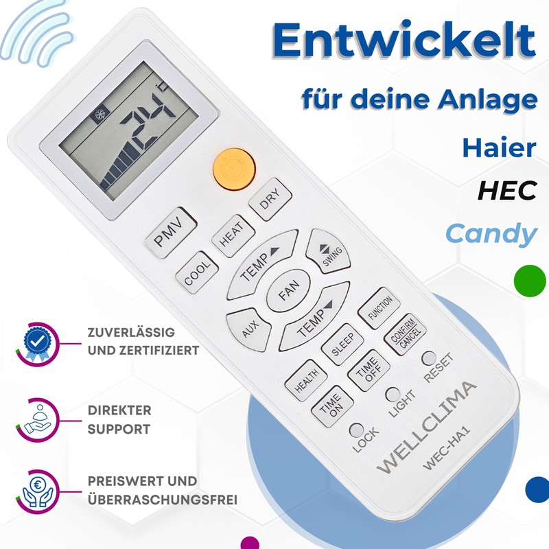Wellclima WEC-HA1 Remote Control for Haier Air Conditioners for HEC,