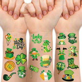 117PCS St Patrick’s Day Tattoos, Shamrocks Irish Flag Leprechauns Gnomes Hats Face Temporary Tattoo Stickers,St Patrick’s Day Decor Party Favors for Adult Men Women Kids