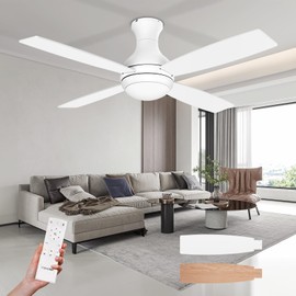 Consciot 52 inch Ceiling Fans with Lights Remote, Modern Ceiling Fan with Light, Dimmable 3 CCT, DC Motor, Easy Installation, Flush Mount for Bedroom Patio Living Room Kitchen Portico, Modern White