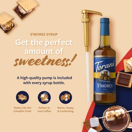 Torani Sugar Free Coffee Syrup, S’Mores Flavoring for Drinks, Zero Calorie, Glass Bottle with Pump Included, 25.4 Fl Oz