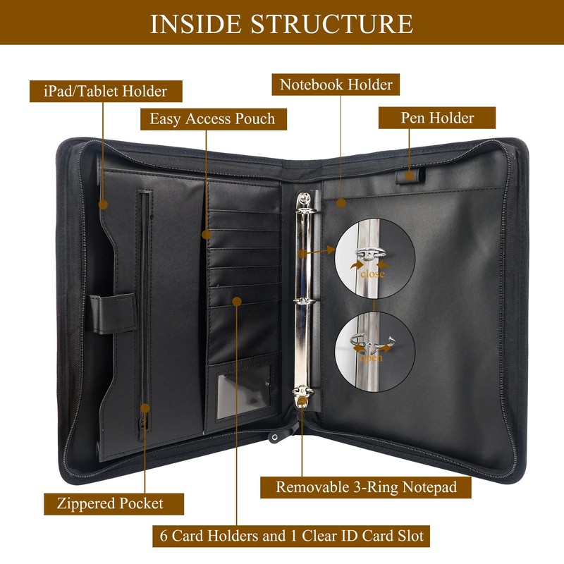GraduationMall Portfolio with Zip and Handles, Faux Leather Writing Case
