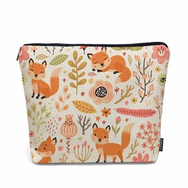 Kalygon Women Makeup Organizer Bag Fox Forest Animal Cute Fox Orange Flax Cosmetic Bag Makeup Bags Toiletry Bag Accessories Organizer Travel Bags For Home Bathroom Office Hotel Gym