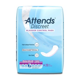Attends Discreet Bladder Control Pads, Moderate Absorbency, One Size Fits Most, 14 1/2 in, 20 Count, 1 Pack
