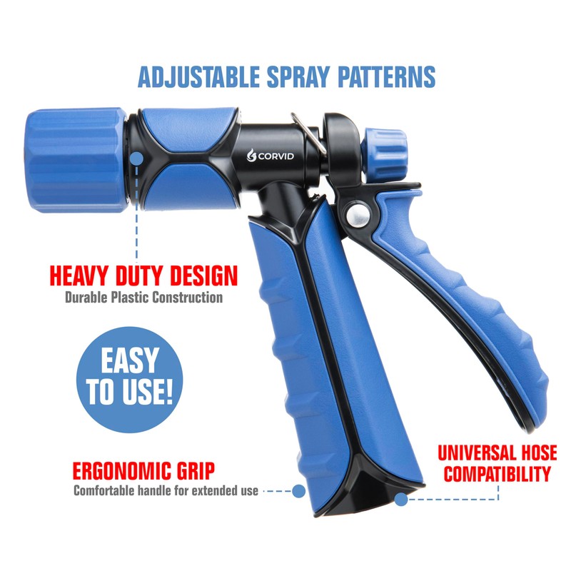 Corvid Rear Trigger Adjustable Spray Hose Nozzle – Durable Plastic