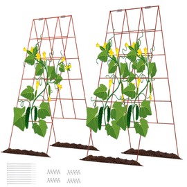 DOEWORKS Cucumber Trellis, 48" High Foldable A Frame Garden Trellis, 2 Pack, Plant Support for Climbing Cucumber, Beans, Tomatoes, Flowers, Red