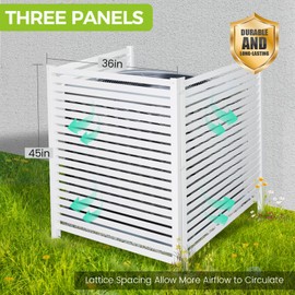 WEEDING 3-Panel White Modern Vinyl Privacy Fence, 36" W x 45" H, Air Conditioner & Trash Can Enclosure