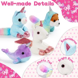 OROLIVING Unicorn Plush Toys for Girls, 4 Pieces Unicorn Stuffed Animals with Rainbow Carry Bag, Cute Unicorn Plush Doll Stuffy Plushies Gift for Girls Age 3 4 5 6 7 8+