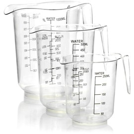 com-four® 3-Piece Measuring Jug Set with Measuring Jugs in Various Sizes - Measuring Cup with Scale in Millilitres and Grams - 1000 ml, 500 ml, 250 ml