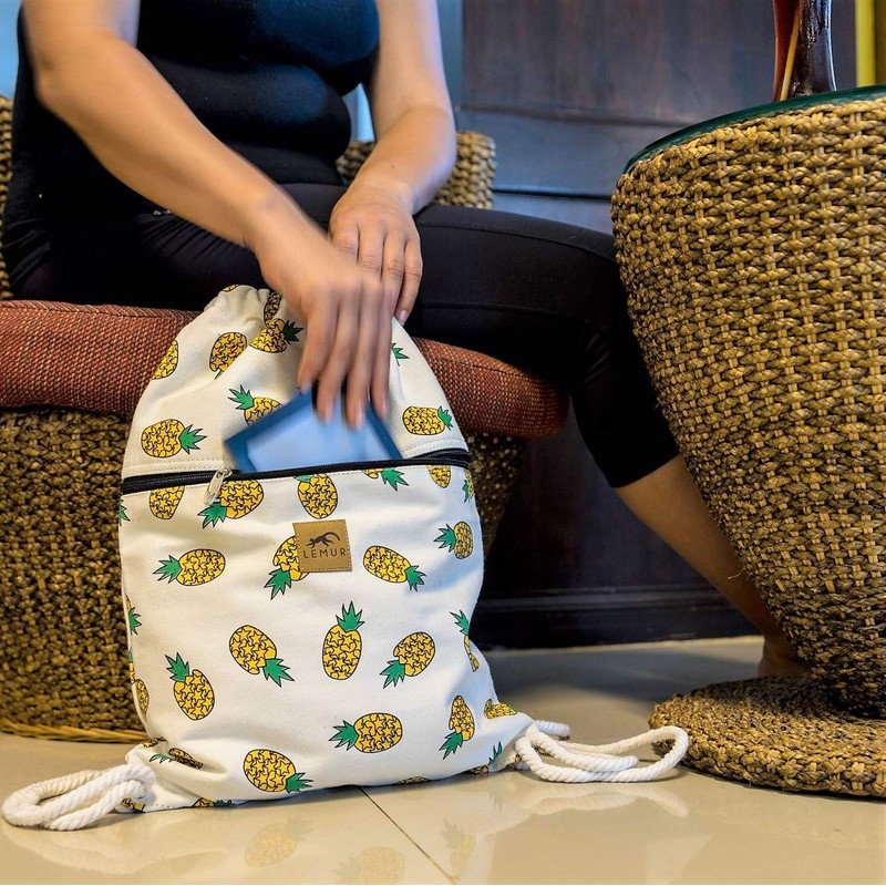 LEMUR Bags - Durable Canvas Drawstring Backpack with Secure Zippered