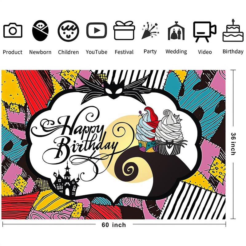 Nightmare Birthday Decorations,Nightmare Happy Birthday Banner Backdrop for Kids Birthday